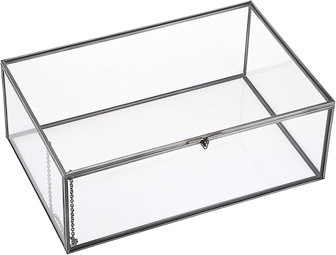 Hipiwe Vintage Glass Box with Lid Jewelry Display Case Vanity Lidded Box | Rectangle Glass Boxes Organizer Black Home Decor Accent Decorative Boxes for Keepsakes Trinket Rings,X-Large