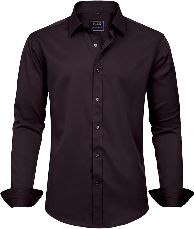 J.VER Men's Dress Shirts Solid Long Sleeve Stretch Wrinkle-Free Formal Shirt Business Casual Button Down Shirts