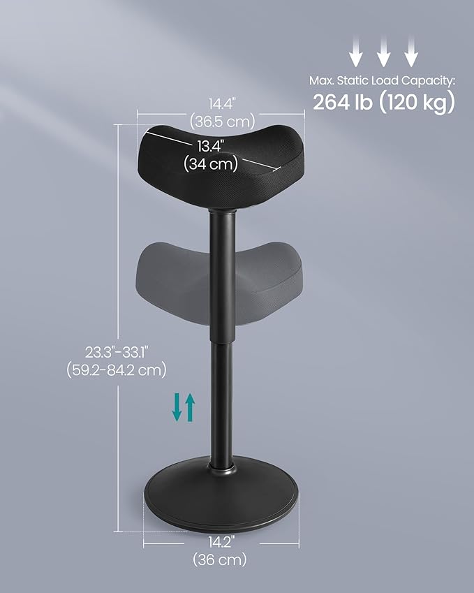 SONGMICS Ergonomic Wobble Stool, Height Adjustable Standing Desk Stool 23.3-33.1 Inches, Swivel Balance Chair with Non-Slip Base, Saddle Seat, for Active Sitting, Office, Home, Ink Black UOSC008B01