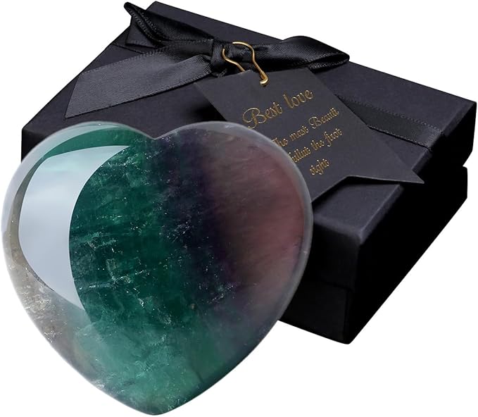 MAIBAOTA 60 mm Fluorite Crystal Healing Crystals Large Heart Love Stone Crystals and Healing Stones Heart Stone for Women Natural Reiki Gemstone Polished Heart Shaped Rocks Meditation