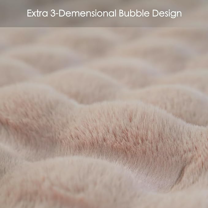 Super Comfort Oversized Warm Thick Bubble Luxury Plush Rabbit Faux Fur Throw Blanket, Fluffy Blanket,Soft Cozy Blanket for Couch Chair Bed Sofa Living Room (Wheat, 60inX80in)