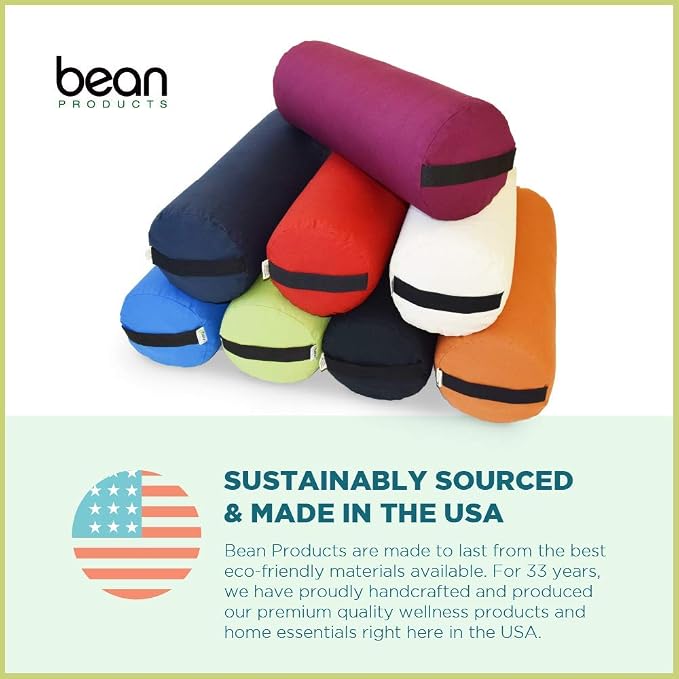 Bean Products Cotton Batting Yoga Bolster - Studio Grade Round or Rectangular Restorative Yoga Pillow for Pilates and Yin Practice - Soft Yet Firm Support with Cotton Cover - Made in The USA