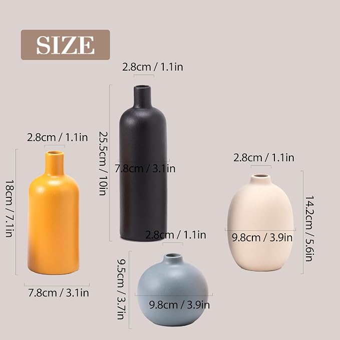 Ceramic Vase Home Decor Small Flowers Vase Set of 4 Living Room Center Decoration Bedroom Dining Table Modern
