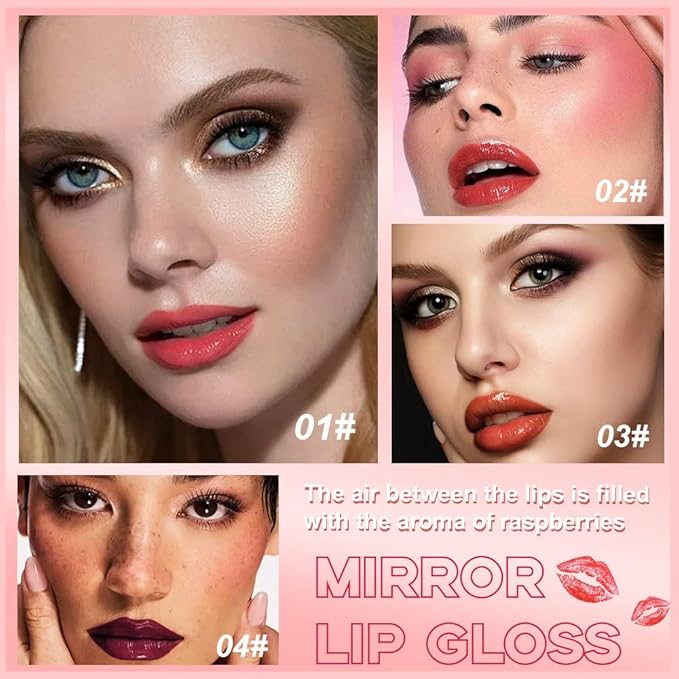 4Pcs Full-On Plumping Liquid Lip Gloss, Hydrating Lip Plumper Lip Blam Lipstick, High-Shine Tinted Formula for Fuller, Nourishes, Moisturizes & Softens Lips, Cruelty-Free (01+02+03+04)