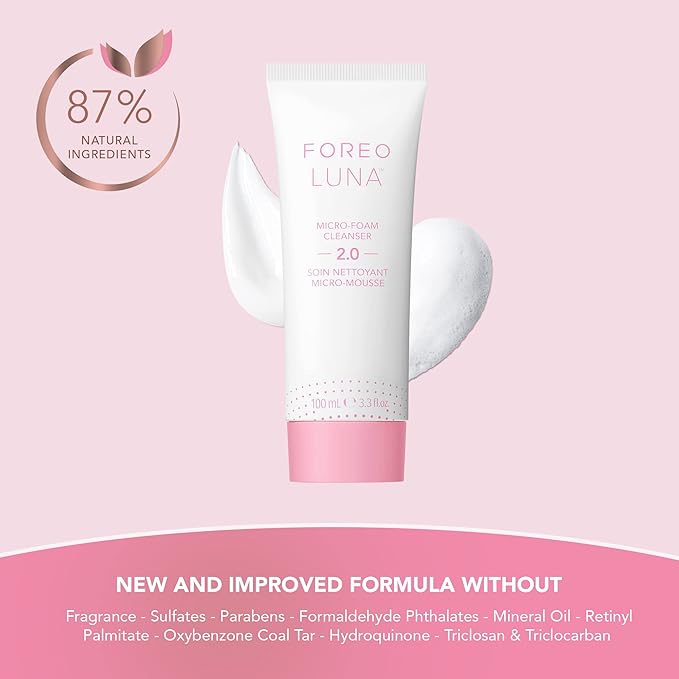 FOREO LUNA Micro-Foam Face Cleanser 2.0 - Exfoliating Face Wash - Pore Minimizer - All Skin Types Facial Cleanser - Travel Size - Vegan - Facial Skin Care Products with Vitamin E - 3.3oz