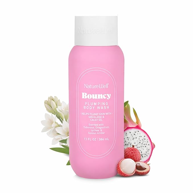 NATURE WELL Bouncy Plumping & Cleansing Body Wash, Infused With Squalane & Cacay Oil, Scented With Tuberose, Dragonfruit, Lychee & Golden Amber, 13 Fl Oz