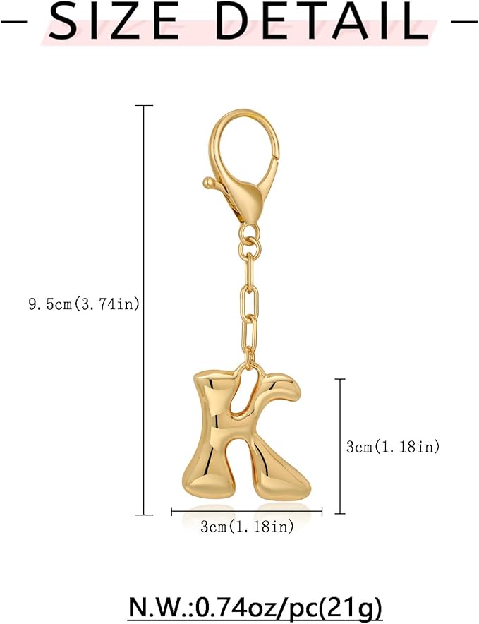 WOWORAMA Initial Letter Keychain for Women Chunky Gold Bubble Letter Bag Charm Purse Charm Personalized Keyrings Accessories