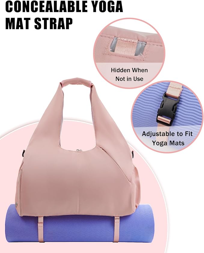 RHDZO Gym Bag for Women with Shoe Compartment Yoga Mat Bag with Wet Pocket and Water Bottle Holder Weekender Bag with Strap
