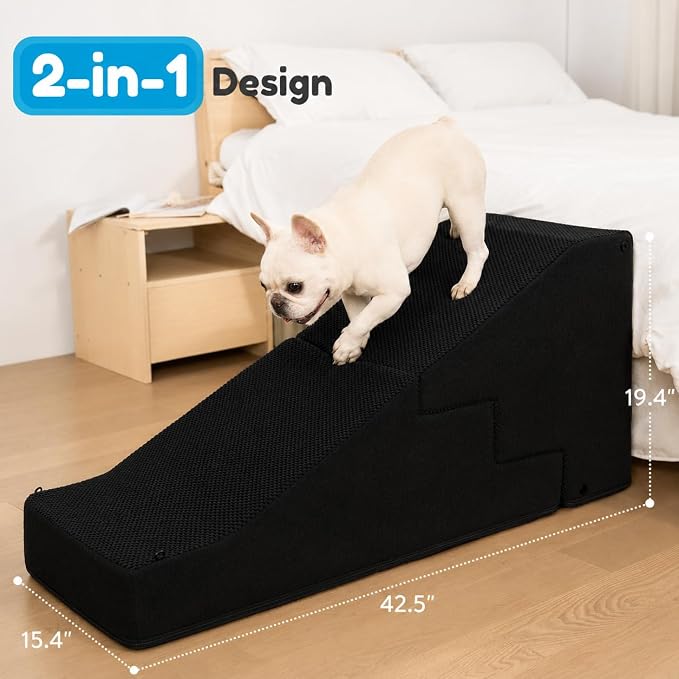 4-Step Dog Stair and Ramp for Small Dogs and Cats, Pet Steps for Bed with Non-Slip Bottom, Black