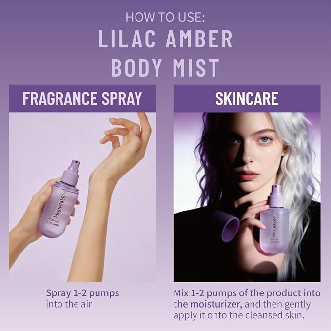 Lilac Amber Body Spray for Women, Long Lasting Floral Woody Fragrance Mist, Paraben & Phthalate Free, Gentle Elegant Daily Perfume, Skin Safe Feminine Body Scent, Travel Size 3.38 fl oz (100ml)