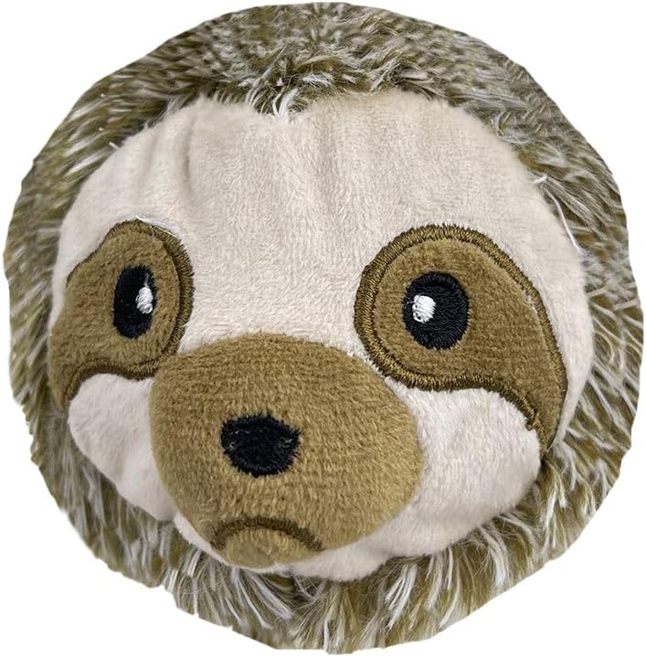 Pet Lou EZ Squeaky Ball Twin Pack, Hedgehog & Sloth Plush Dog Toys with Textured TPR Squeaky Core, Stuffing-Free Mesh-Reinforced Design, 4 Inch