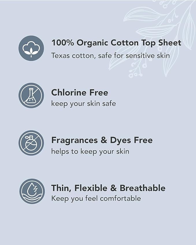 OCBON Unscented Ultra Thin Sanitary Pads (20 Count, Overnight) – Organic Cotton Feminine Pads with Wings for Women, Super Absorbent & Soft, Period Protection, Hypoallergenic