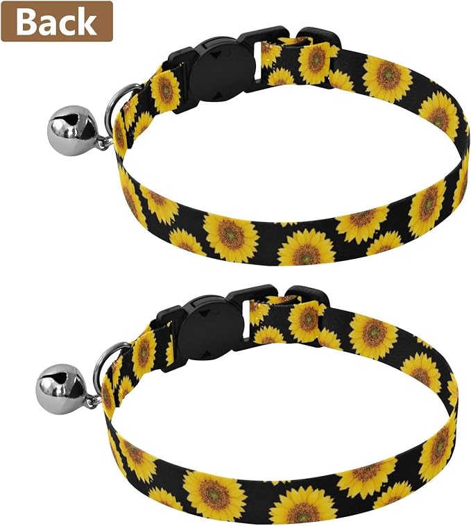 Black Sunflower Easy to Clean Small Dog Collar 2 Pack Collar for Cats