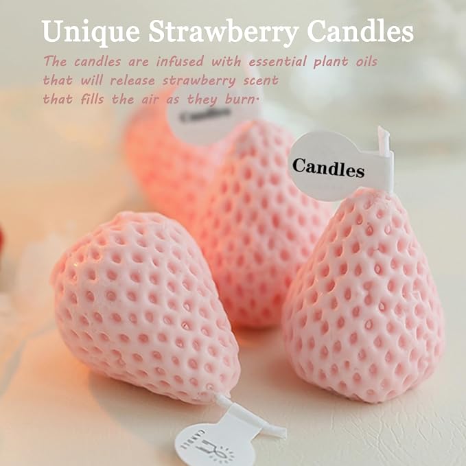 Strawberries Candles Gifts for Women, Aromatherapy Candle, Room Decor Cute Strawberries Shaped Scented Candles, Aesthetic Decorative (6 Red and 3 Pink, 3 Inch)