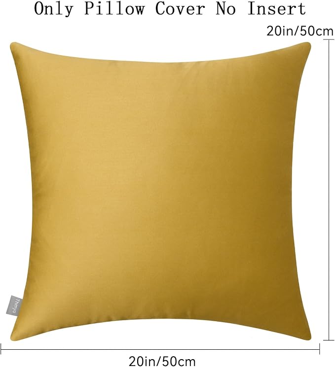 Thmyo 4-Pack 100% Cotton Comfortable Solid Decorative Throw Pillow Case Square Cushion Cover Sublimation Blank Pillow Covers DIY Throw Pillowcase for Sofa Couch(20x20 inch/ 50x50cm, Mustard Yellow)