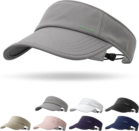 Sun Visor Hats for Women Men - Wide Brim Quick Dry Adjustable Hat | Upf 80+ Sun Protection Sport Hat, Cooling Sweatband; Breathable Quick-Dry Fabric Visors for Running, Tennis, Golf, Sports