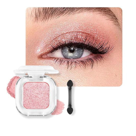 Pink Glitter Single Eyeshadow Makeup Powder Palette，High Pigment Blendable Formula Eye Make-up for Women，Neutral Eye Shadow，sombras para ojos，Longwear Waterproof，Vegan & Cruelty-Free，Eyeshadow Gift