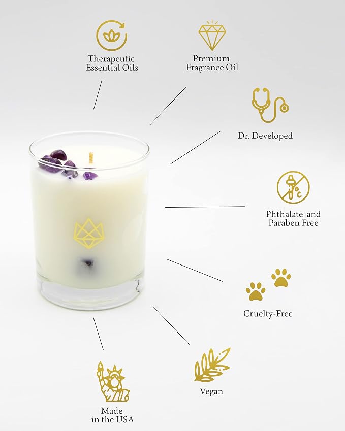 Luxury Glass Jar Candle, 14.5 OZ, Energy - Red Carnelian Healing Crystal Infused - Scents of Lemon, Grapefruit, & Bergamot - Passion, Confidence, & Vitality - Coconut Wax, Essential Oil