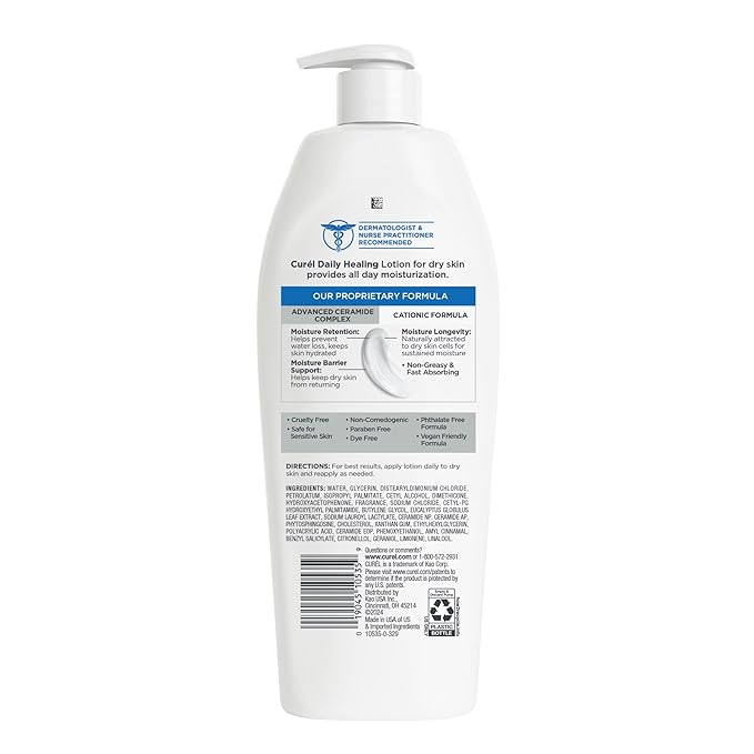 Curel Daily Healing Body Lotion for Dry Skin, Dermatologist Recommended Hydrating Body Lotion with Advanced Ceramides Complex, 13 Oz