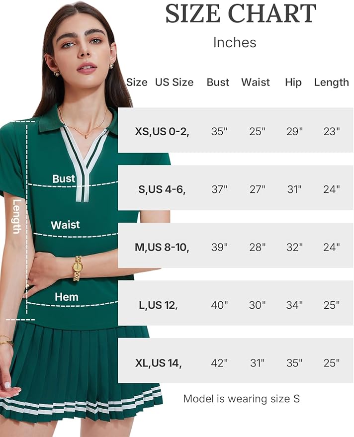 Women 2 Piece Tennis Skirt Set Pleated Golf Outfit, Polo V-Neck Athletic Dress Alternative Skort Set for Pickleball Pockets