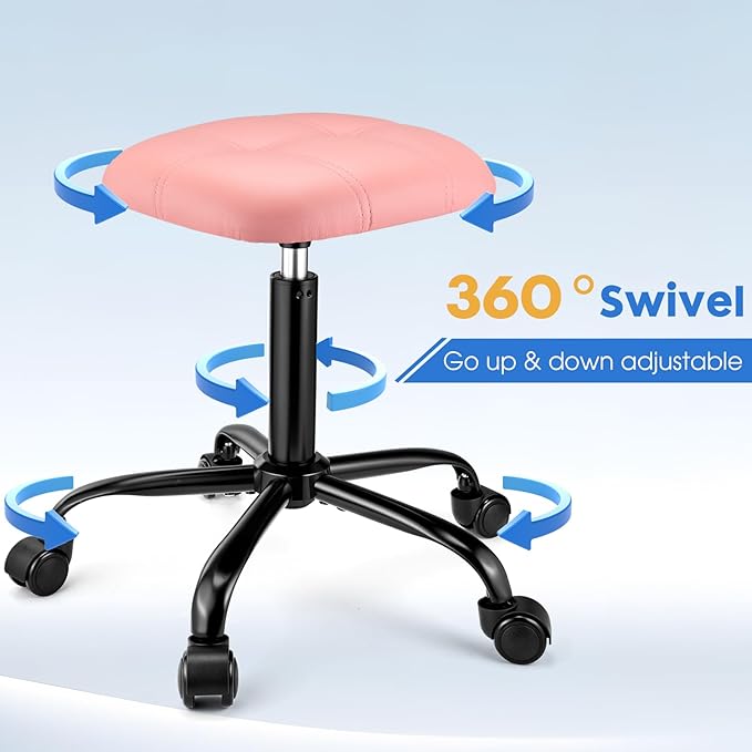 Square Rolling Stool with Wheels Height Adjustable Swivel Stools Office Chair Stable Base Foot