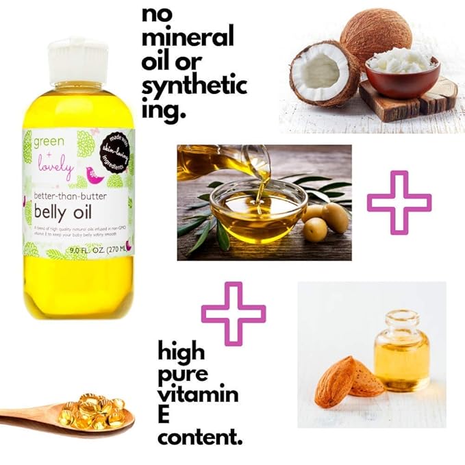Green + Lovely Better than Butter Belly Oil(Tangerine) | Pregnancy Stretch Mark Prevention | 9 fl oz. Lasts for up to 6 Months | Natural Oil and Vitamin E Enriched for Amazing Skin Pre/Post Pregnancy