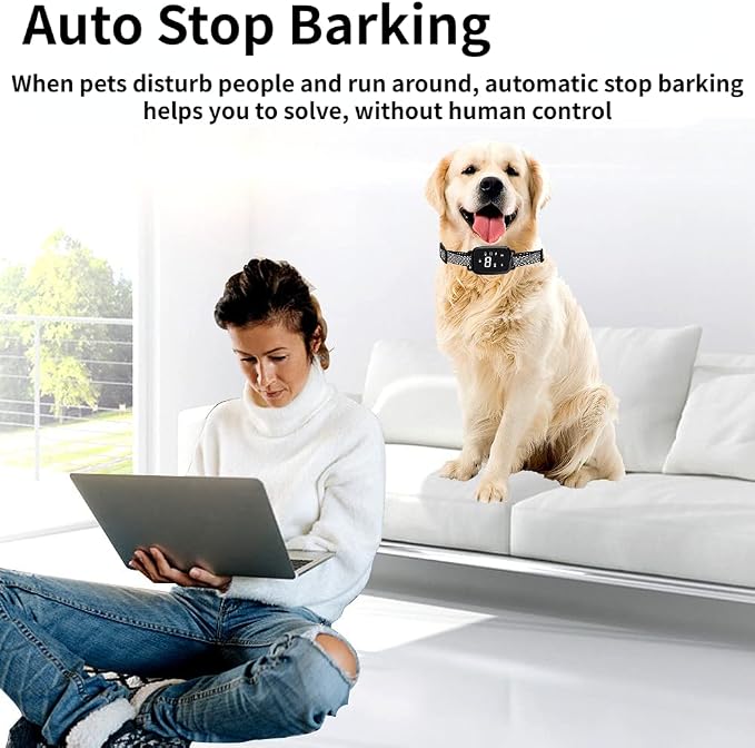 Dog Bark Collar,Rechargeable Smart Barking Collar, Anti Barking Training Collar with Sensitivity Beep Vibration Shock, Bark Shock Collar for Large Medium Small Dogs