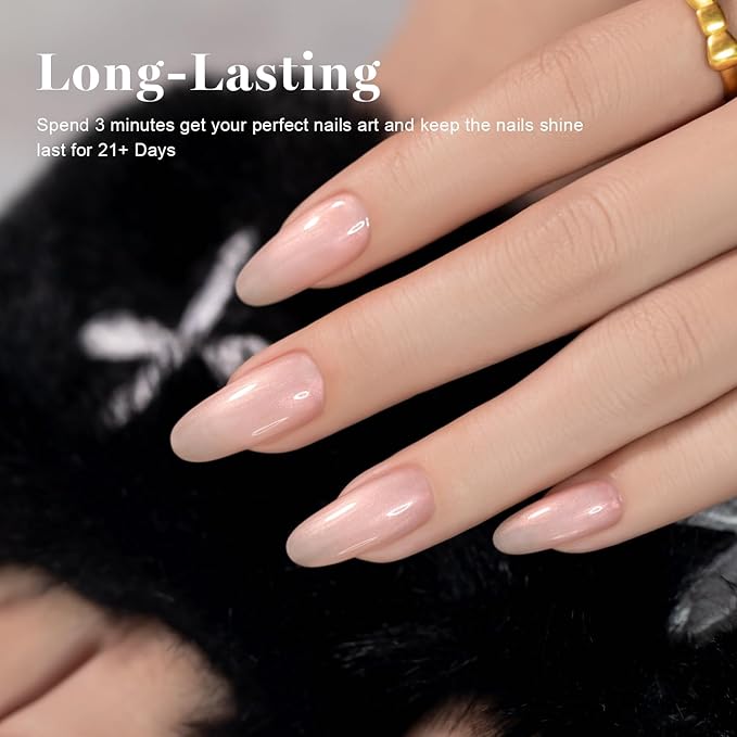 RARJSM Nude Apricot Pink Gel Nail Polish with PinkPearl Shell Glitter Clear Sheer Skin Tone Shimmer Gel Polish 15ml UV LED Soak Off Transparent Soft Pink Home Salon French Manicure Curing Requires
