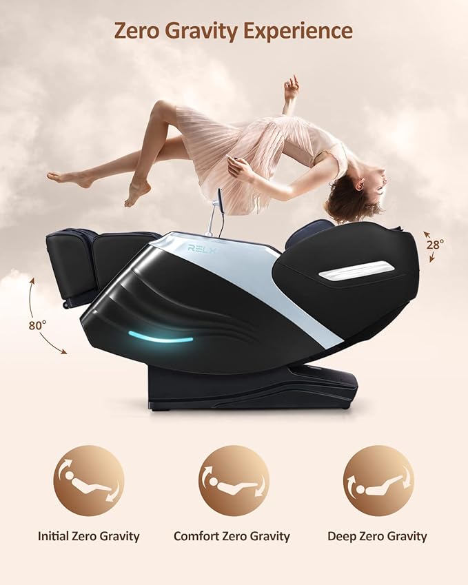 RELX 2025 Massage Chair Full Body, 15 Modes Zero Gravity SL-Track Shiatsu Massage Chair Built-in Heat System, Airbag Massage with Body Scan, Deep Yoga Stretch, Calfrest Extension and AI Control(Black)