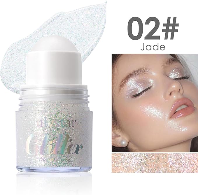 2PCS Roll-on Body Glitter Gel for Face Hair,Chameleon Color Changing Glitter Holographic Gel Under Light, Chunky Mermaid Sequins Festival Party Rave Accessories Shimmer Makeup