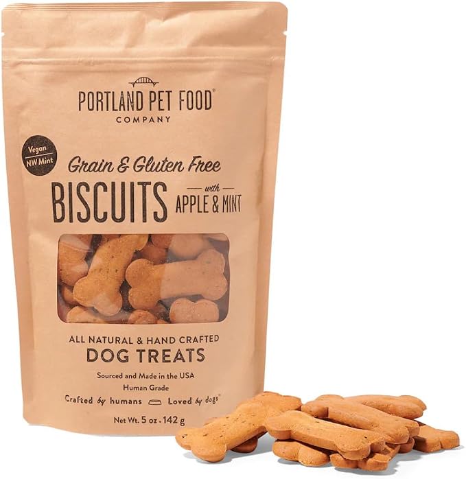 Portland Pet Food Apple Mint Dog Treats - Natural, Grain-Free Biscuits, 5oz | Human-Grade, Limited Ingredient, Natural Low Calorie Training Treats for Small & Large Dogs, Puppy to Senior, Made in USA