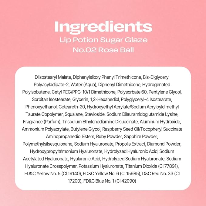 Lip Potion Sugar Glaze Tint | K-Beauty High-Shine & Long-Lasting Lip Tint | Hydrating, Non-Sticky Glossy Finish | 7 Shades | 0.3 Oz (No.2 Rose Ball)