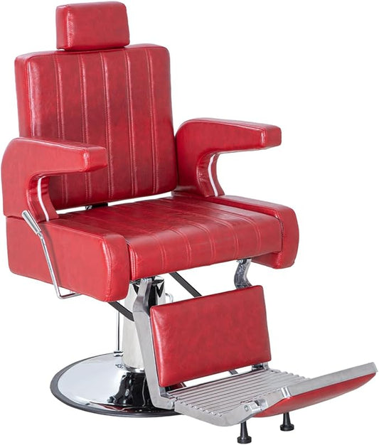 Salon Barber Chair for Hair Stylist, Reclining Beauty Chair with Heavy Duty Hydraulic Pump, 360° Swivel Hair Styling Chair for Barbershop Beauty Spa Salon Home (Red)