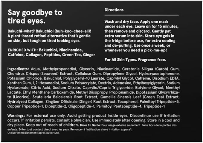 BRO MASK Under Eye Patches for Men Skin Care | Cooling Eye Masks for Dark Circles and Puffiness, Anti Aging Hydrogel Pads with Bakuchiol, Caffeine & Niacinamide, Eye Bags Treatment for Men (6 Pairs)