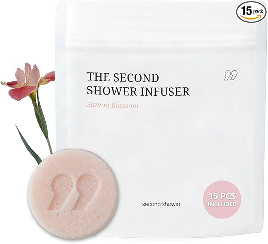 SecondShower Infuser Set 15 Shower Tablets (Samoa Blossom) with Essential Oils for Aromatherapy, Hydration & Skin-Nourishing Formula, Spa-Like Shower Experience