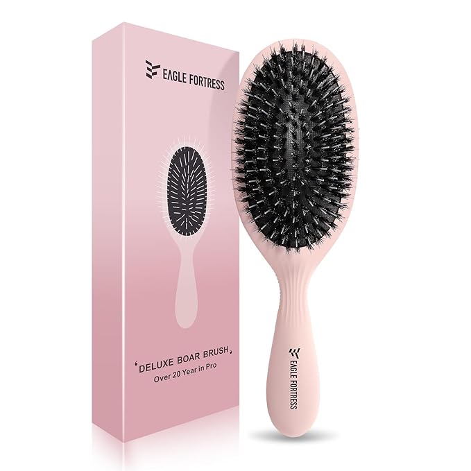 Eagle Fortress Boar Bristle Hair Brush for Women, Detangler Brush for Wet, Dry & Damaged Hair with Long Pins for Thick & Long Hair - Pink