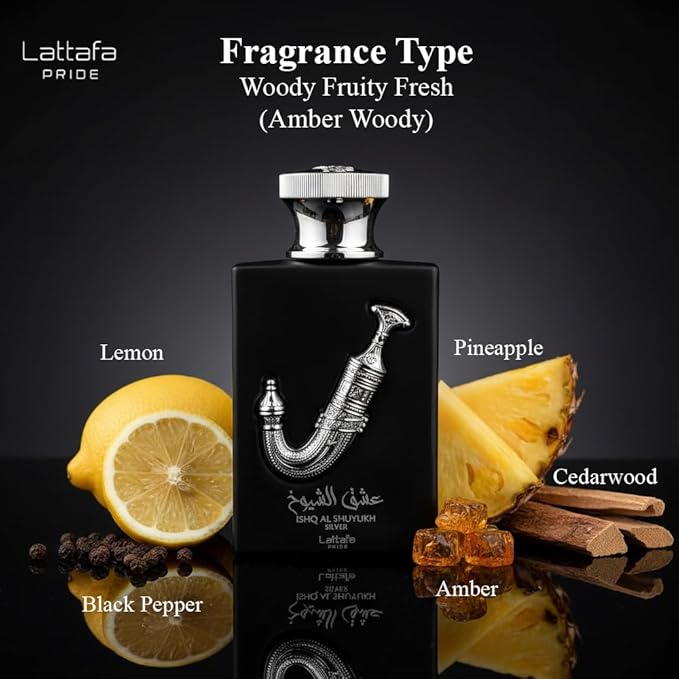 Lattafa Perfumes Ishq Al Shuyukh Silver for Unisex Eau de Parfum Spray, 3.4 Ounce