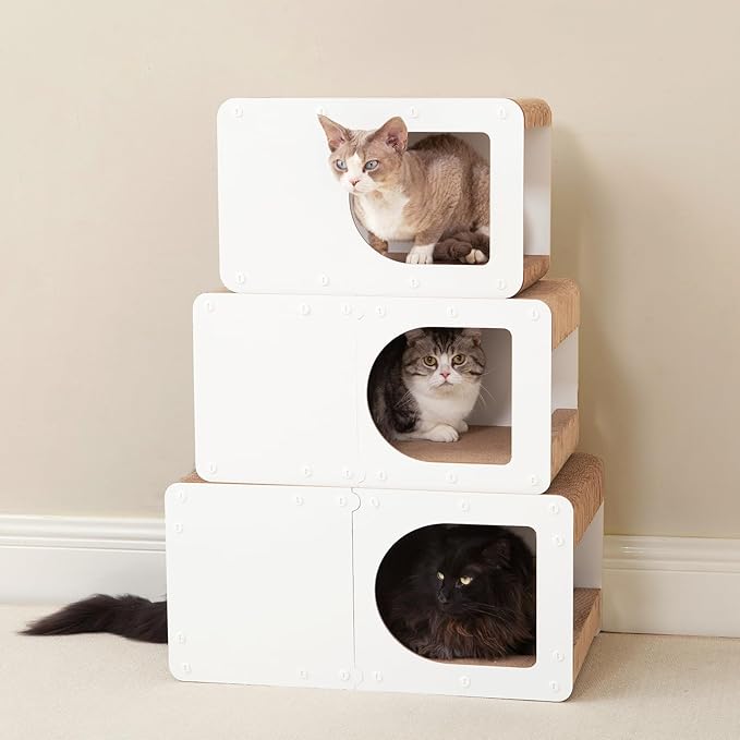 EHEYCIGA Cardboard Cat Scratcher House, 23-Inch Cat Scratch pad, White | Cat Scratching Board for Indoor Cats, High-density Corrugated Paper, Multi-function, Anti-scratch, Easy Install, Extra Large