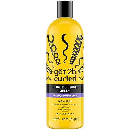 Got2B Curled Curl Defining Jelly, 15 Fl Oz, Curl Gel with 72-Hour Frizz Control, Locks in Moisture for Wavy, Curly & Coily Hair, Light Hold, No Crunch Vegan Formula with Vitamin E and Argan Oil