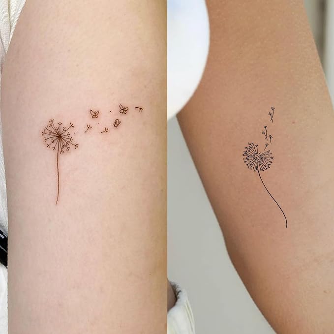 Semi Permanent Tattoo, 2 Sheets Long Lasting Dandelion Temporary Fake Tattoos For Women Arm Ankle Back，Sunflower Hydrangea For Women Adults Girls, Realistic, Waterproof and Non-Reflective