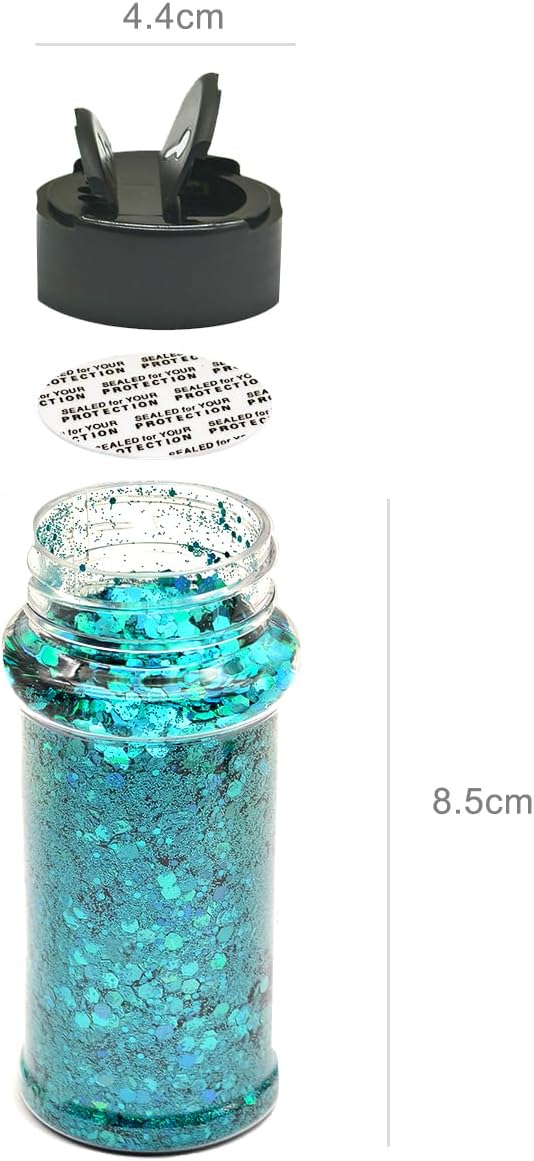 Teal - Green/Blue - Craft Glitter - 2oz Glitter Shaker Bright Colorful Holographic Mix Chunky Body Glitter Bulk Wholesale 24 Colors in Shaker Cosmetic Glitter - EBLB701