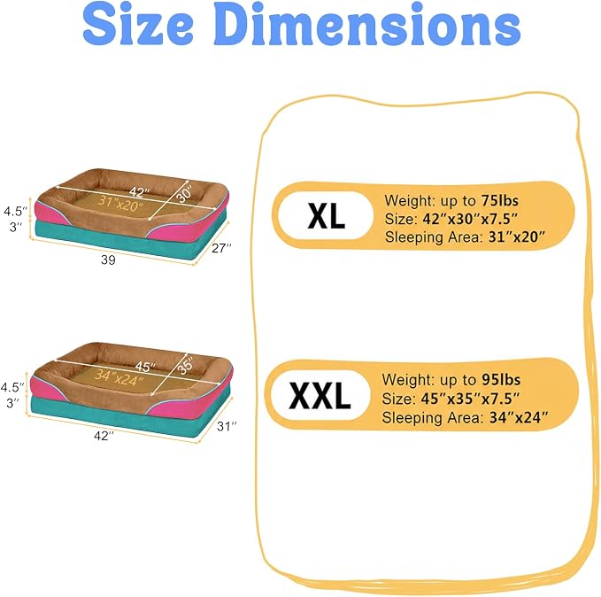 Orthopedic Washable XXL Dog Bed for Extra Large Dogs | Egg Crate Foam, 4-Sided Bolster Support, Waterproof Liner, Non-Slip Bottom, Removable Bolster Cover, 45 x 35 Inch