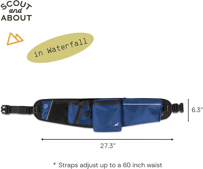 P.L.A.Y. Explorer Pack All-in-One Dog Walking Belt Bag with Zipper Pockets, Water Bottle Holder, Treat Pouch, Poop Bag Dispenser, Ball Pouch - Attaches to Leash for Hands-free Walking (Waterfall)