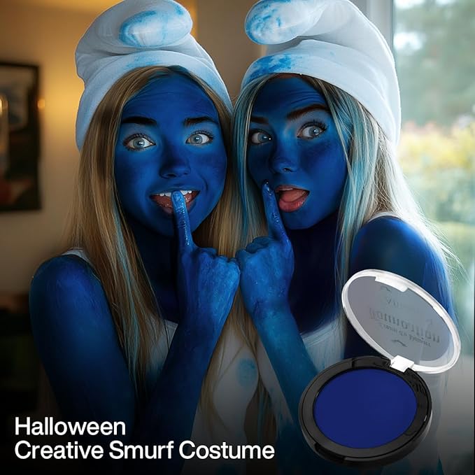 DE'LANCI Blue Face Makeup Foundation, Velcety Texture Blue Body Paint Matte Finish, Long-Lasting Waterproof Face Cream Greasepaint for Clown Avatar Vampire, Halloween Creepy Costume Makeup