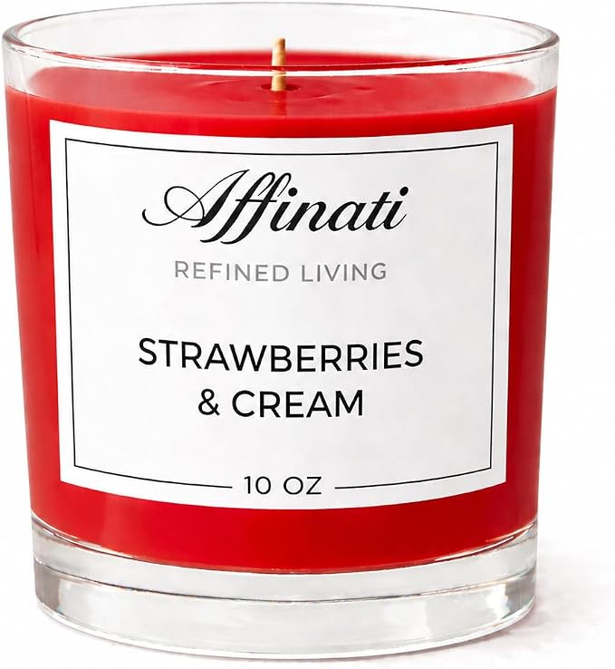 Strawberries & Cream Affinati 10 oz Scented Candle for Home – Long Lasting Fruity Soy Blend Candle with Wooden Wick, Strong Scent Throw Glass Jar Candles, Premium Clean Burning Aromatherapy Gifts