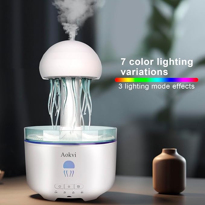 Essential Oils Diffuser,300ML Aromatherapy Diffuser,Ultrasonic Essential Oil Diffuser,Jellyfish Humidifier with 7-Color LED,Timer and Auto-Off for Office,Yoga,Bedroom Scent Diffuser(White