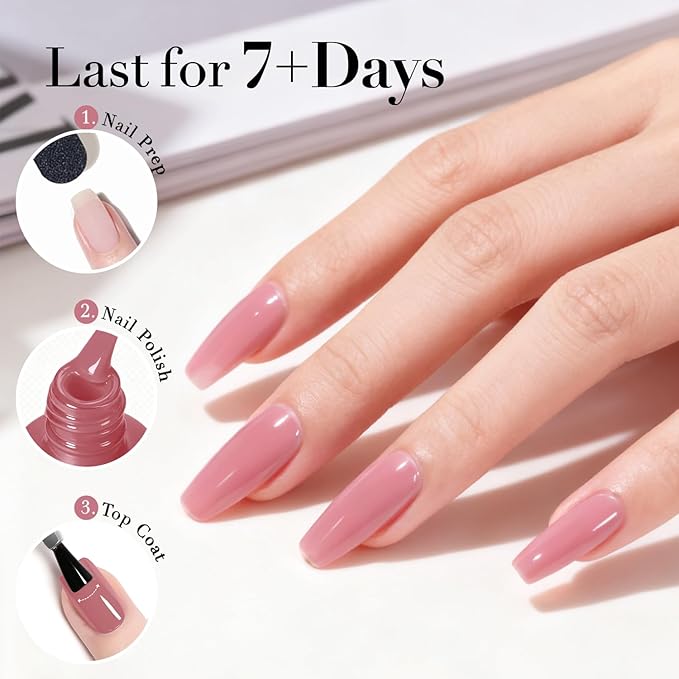 AZUREBEAUTY Valentine's Nail Polish, Hazy Rose Quick Dry Nail Lacquer Natural Strengthening Treatment Kit DIY Salon at Home Women Gifts 0.34 fl oz