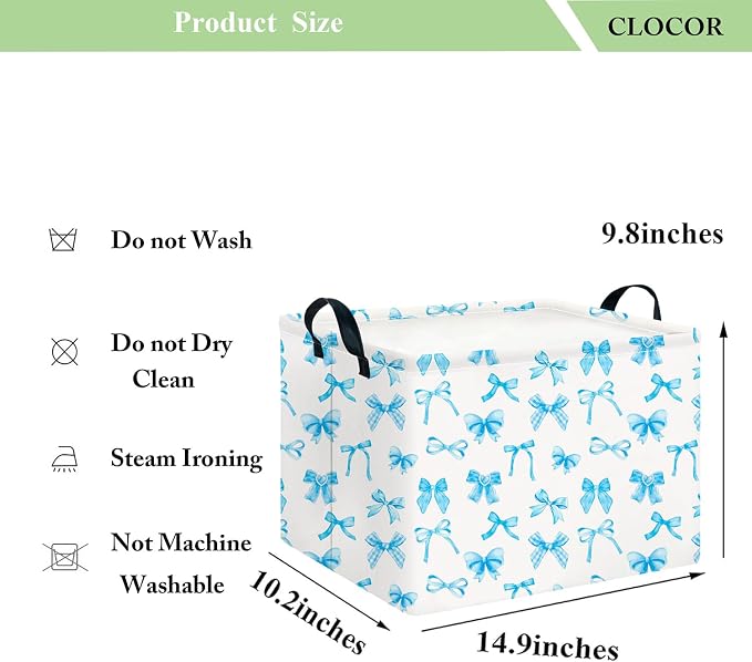 CLOCOR Rectangular Storage Basket Empty,Gift Basket,Waterproof Storage Bin,Room Decor(Blue Bowknot)
