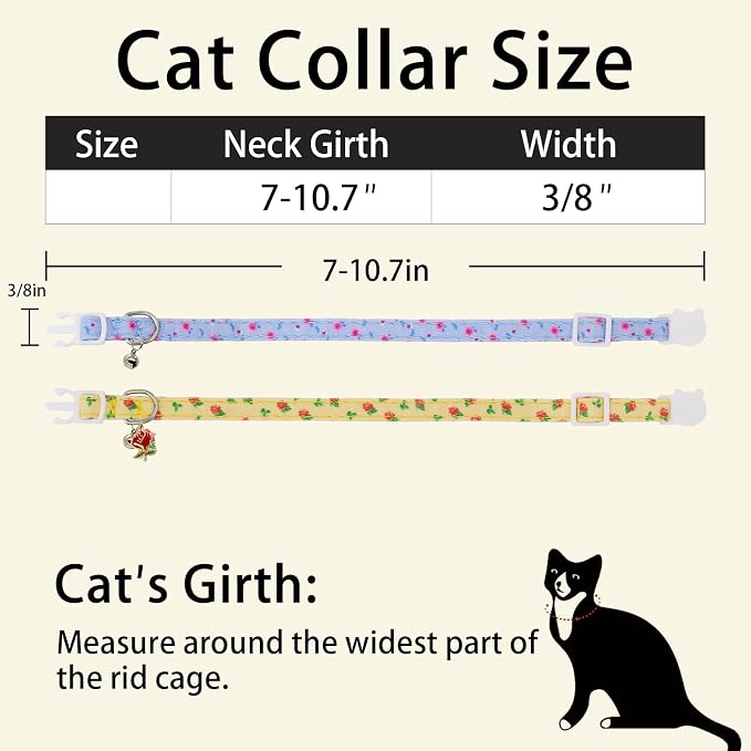 Cat Collars for Girl Cats & Boys, 2 Pack Soft Cotton Breakaway Collar with Removable Bell and Cute Charms, Adjustable Safety Pet Necklace, Rose