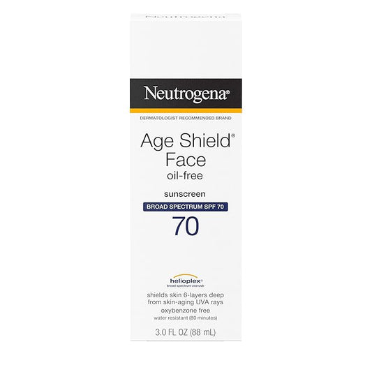 Neutrogena Age Shield Face Oil-Free Sunscreen Lotion with Broad Spectrum SPF 70, Non-Comedogenic Moisturizing Sunscreen to Help Prevent Signs of Aging, PABA-Free, 3 fl. oz.